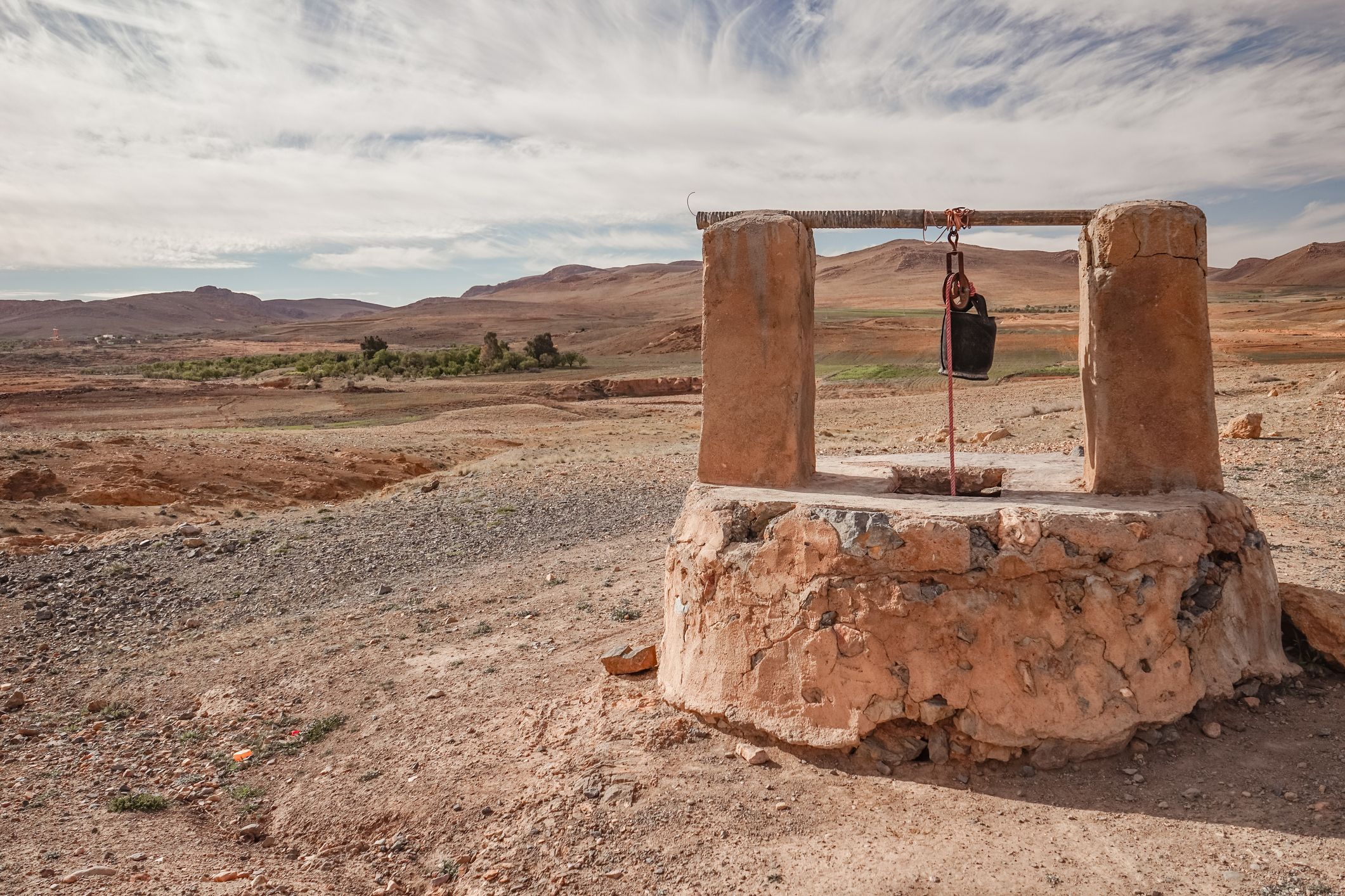 Nature scenic background with old-fashioned well