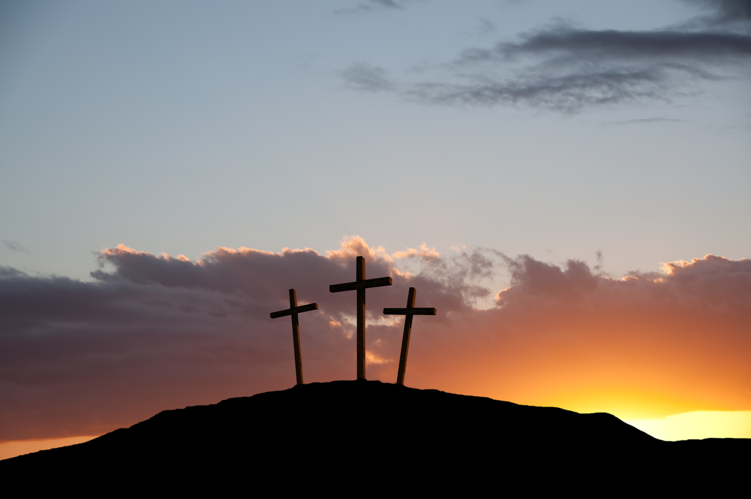 Three crosses at Calvary, near Jerusalem on Good Friday.